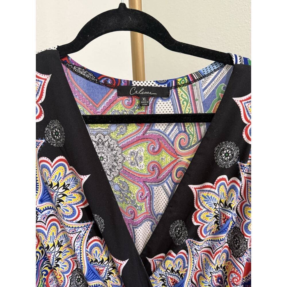 Calessa Women Dress Printed V-Neck Smocked Waist Midi Lounge Colorful Sz X-Large - Picture 2 of 6